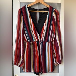 Forever 21 romper striped deep-v colorful